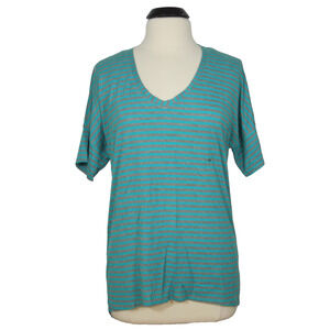 NEW YORK & COMPANY Womens M MEDIUM V-Neck Striped Rayon Top